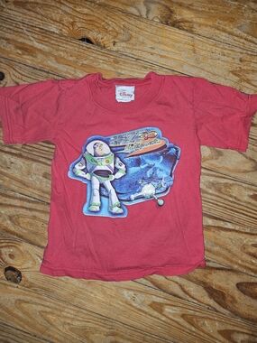 Disney Buzz Lightyear Graphic Red Kids Tee Vintage 90s Rare
